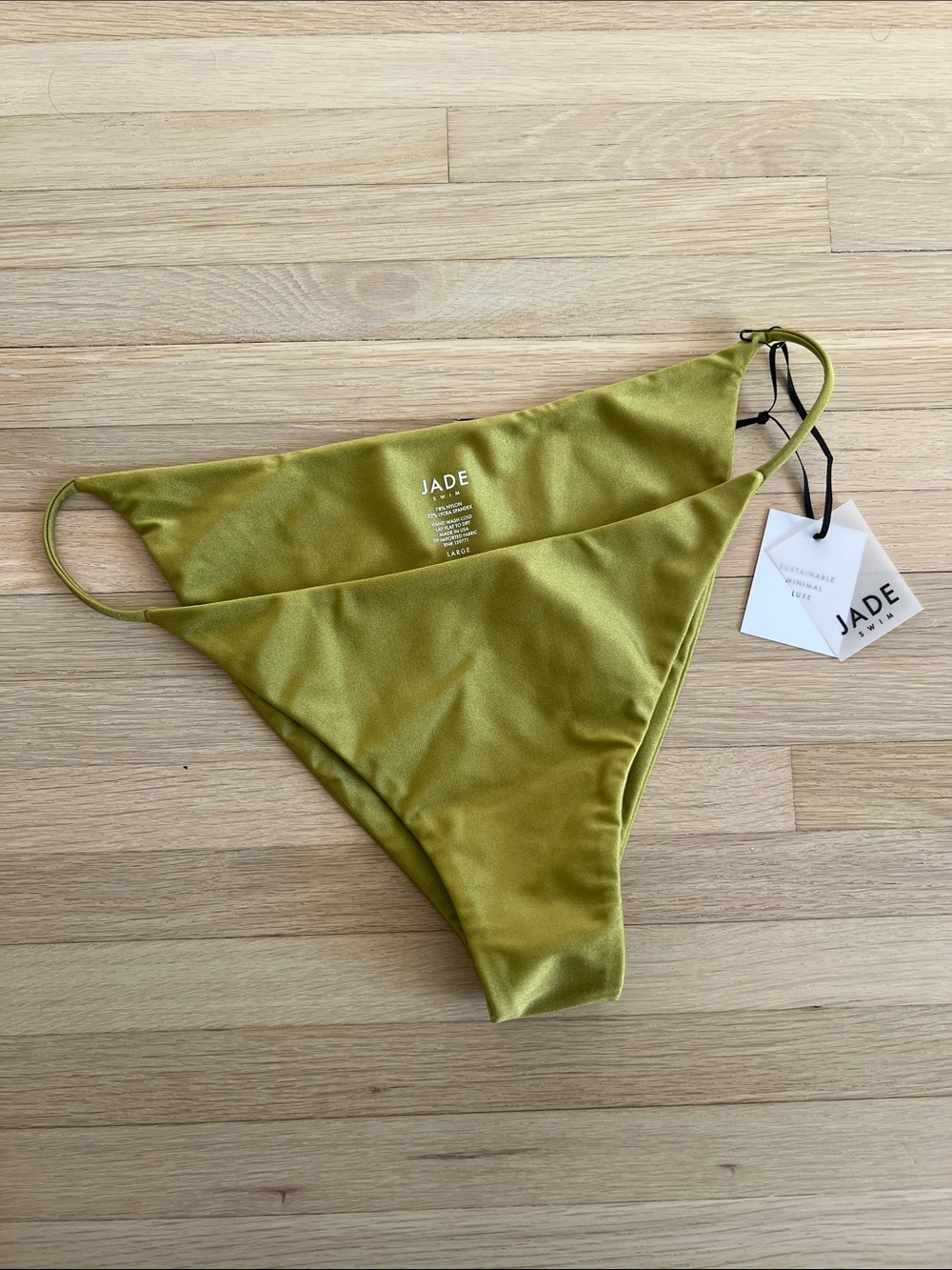 NWT Jade Swim Bare Minimum Bikini bottoms Mantis Sheen Large